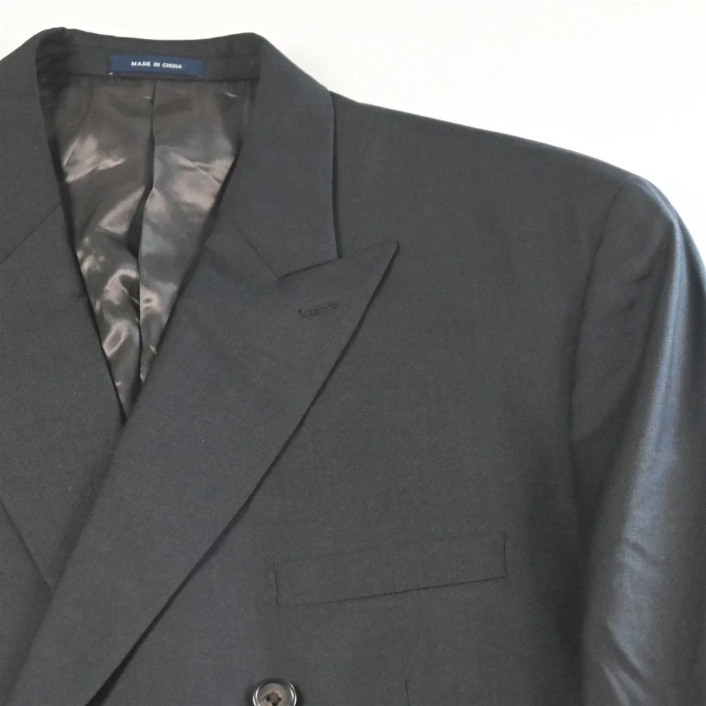 Ralph Lauren 48L 38x36‎ Charcoal Gray 100% Wool Double Breasted Mens Suit